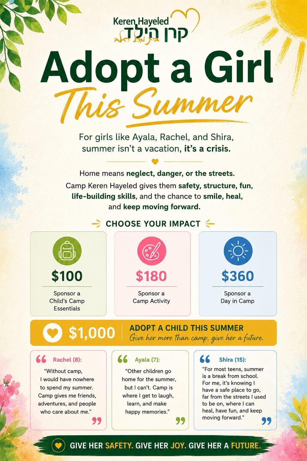 Adopt a Girl This Summer flyer