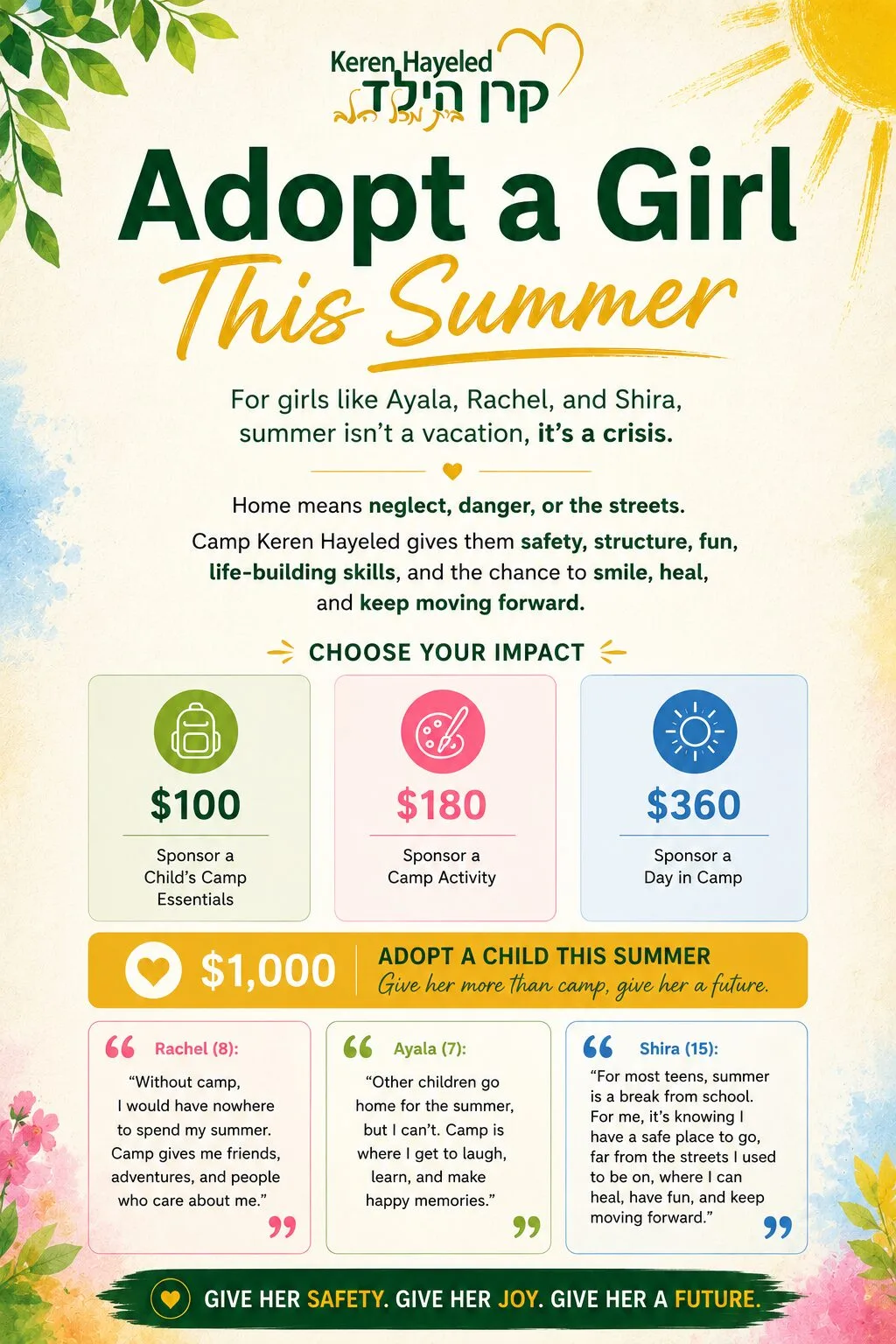 Adopt a Girl This Summer flyer